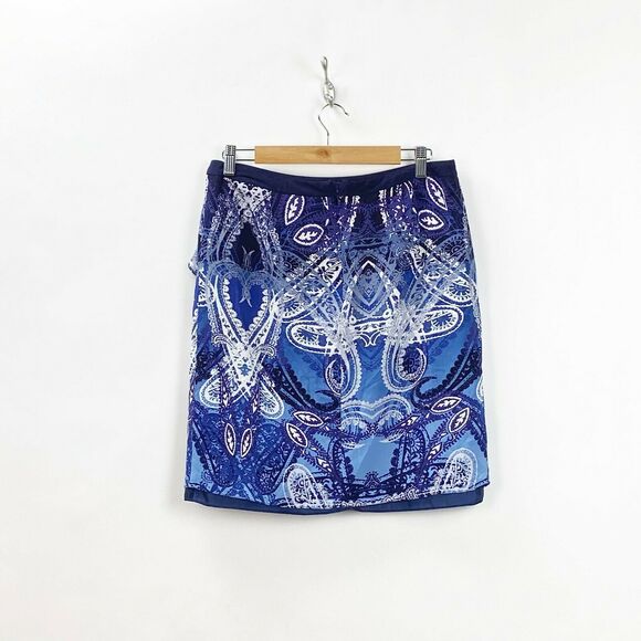 2/$30 Peter Nygard 8 Womens Blue Boho Print Ruffle Skirt - Picture 5 of 9